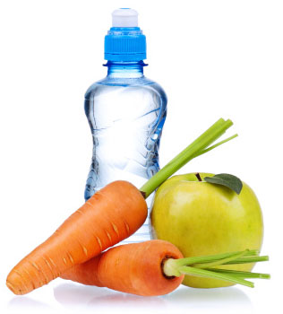 water, fruit, and vegetables